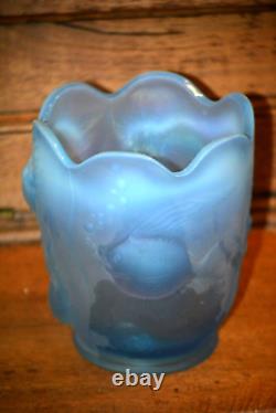 Fenton Blue Frosted Opalescent Atlantis Vase Koi Fish Vase Iridescent Inside