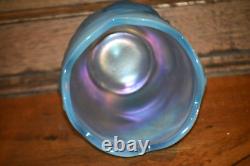 Fenton Blue Frosted Opalescent Atlantis Vase Koi Fish Vase Iridescent Inside