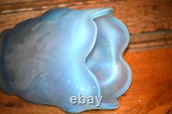 Fenton Blue Frosted Opalescent Atlantis Vase Koi Fish Vase Iridescent Inside