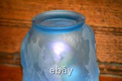 Fenton Blue Frosted Opalescent Atlantis Vase Koi Fish Vase Iridescent Inside