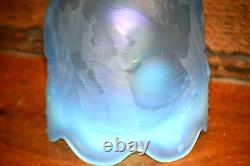 Fenton Blue Frosted Opalescent Atlantis Vase Koi Fish Vase Iridescent Inside