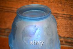 Fenton Blue Frosted Opalescent Atlantis Vase Koi Fish Vase Iridescent Inside