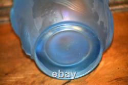 Fenton Blue Frosted Opalescent Atlantis Vase Koi Fish Vase Iridescent Inside