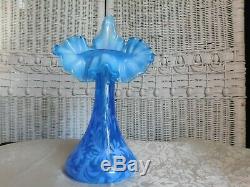Fenton Blue Opalescent Daisy & Fern Jack in the Pulpit Vase 11 tall RARE