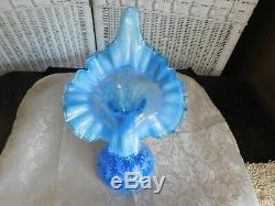 Fenton Blue Opalescent Daisy & Fern Jack in the Pulpit Vase 11 tall RARE