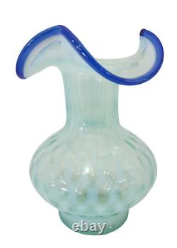 Fenton Blue Opalescent Diamond Optic Art Glass Vase, 7 Tall x 5 Wide