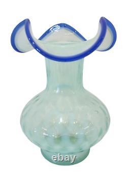 Fenton Blue Opalescent Diamond Optic Art Glass Vase, 7 Tall x 5 Wide