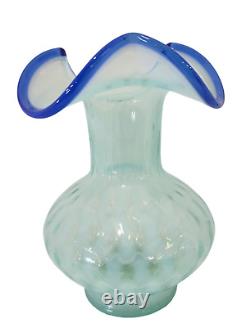 Fenton Blue Opalescent Diamond Optic Art Glass Vase, 7 Tall x 5 Wide