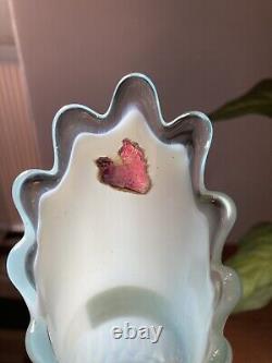 Fenton Blue Opalescent Hobnail Swung Stretch Vase 10.5