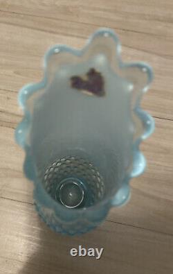 Fenton Blue Opalescent Hobnail Swung Stretch Vase 10.5