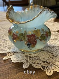 Fenton Blue Overlay Melon Vase Grapes Charleton