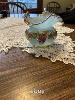 Fenton Blue Overlay Melon Vase Grapes Charleton