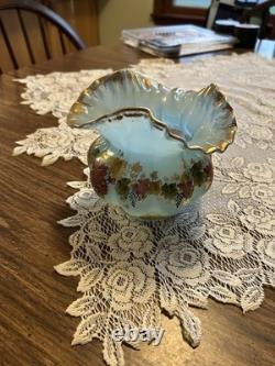 Fenton Blue Overlay Melon Vase Grapes Charleton