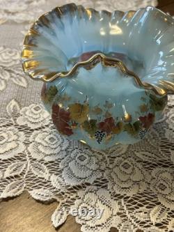 Fenton Blue Overlay Melon Vase Grapes Charleton