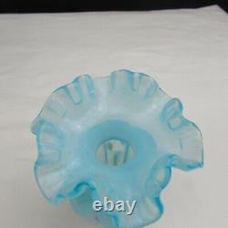 Fenton Blue Topaz Overlay Floral Hand Painted Melon Vase W475