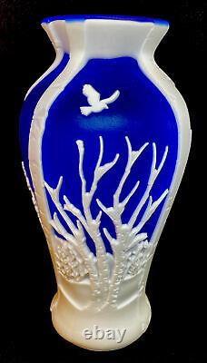 Fenton Cameo Glass Woodland Night Cobalt Cased In Milk Glass DESIGNER PROOF