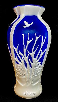 Fenton Cameo Glass Woodland Night Cobalt Cased In Milk Glass DESIGNER PROOF