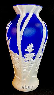 Fenton Cameo Glass Woodland Night Cobalt Cased In Milk Glass DESIGNER PROOF