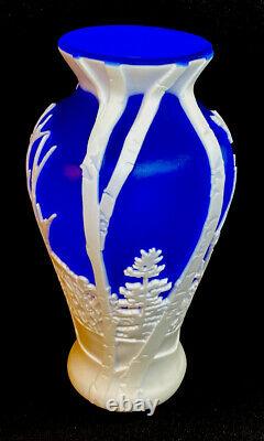 Fenton Cameo Glass Woodland Night Cobalt Cased In Milk Glass DESIGNER PROOF