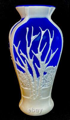 Fenton Cameo Glass Woodland Night Cobalt Cased In Milk Glass DESIGNER PROOF