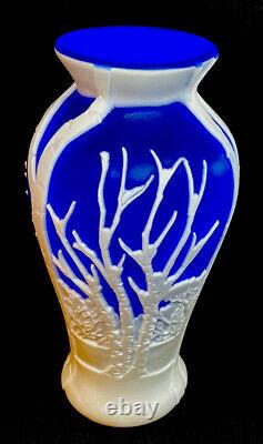 Fenton Cameo Glass Woodland Night Cobalt Cased In Milk Glass DESIGNER PROOF
