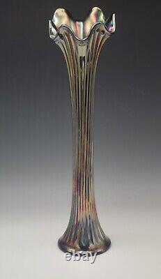 Fenton Carnival Glass Fine Rib Electric Blue Swung Funeral Vase 15.5 Antiq