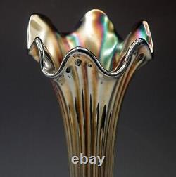 Fenton Carnival Glass Fine Rib Electric Blue Swung Funeral Vase 15.5 Antiq