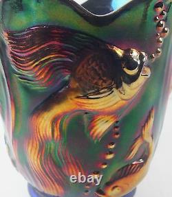 Fenton Carnival Glass Vase in Beautiful Deep Cobalt Blue With Embossed Angel Fish
