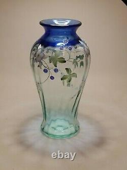 Fenton Cobalt Aqua spiral optic vase hand painted signed Scott Fenton, Pam Fleak