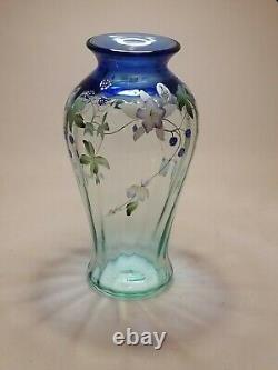 Fenton Cobalt Aqua spiral optic vase hand painted signed Scott Fenton, Pam Fleak