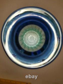 Fenton Cobalt Aqua spiral optic vase hand painted signed Scott Fenton, Pam Fleak