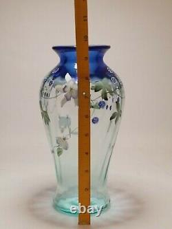 Fenton Cobalt Aqua spiral optic vase hand painted signed Scott Fenton, Pam Fleak