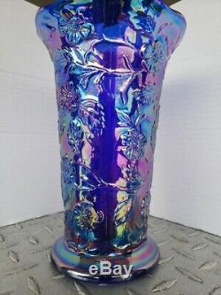 Fenton Cobalt Blue Carnival Glass Peacock Vase
