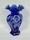 Fenton Cobalt Blue Celebration 75th Anniversary Vase Signed By Bill Fenton