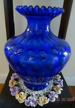 Fenton Cobalt Blue Coin Dot Large Vase 11 1/2 Gorgeous