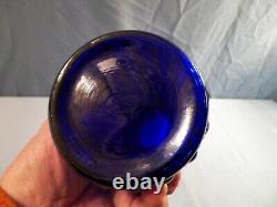 Fenton Cobalt Blue Glass Wheat Vase with Ruffled Top INV2