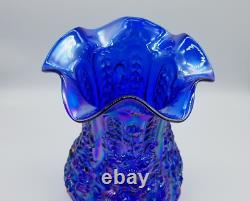 Fenton Cobalt Blue Iridescent Carnival Poppy Vase 12 Tall