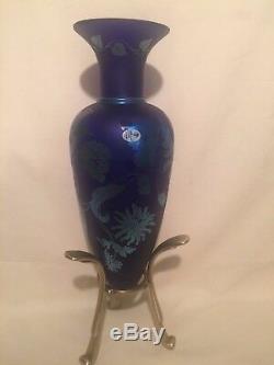 Fenton Cobalt Favrene Amphora Vase/stand #4177 Zh Signed Price Lowered