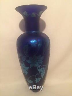 Fenton Cobalt Favrene Amphora Vase/stand #4177 Zh Signed Price Lowered