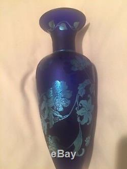 Fenton Cobalt Favrene Amphora Vase/stand #4177 Zh Signed Price Lowered