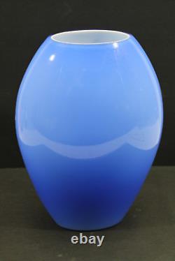 Fenton Connoisseur Collection 8802LY Sand Carved Gabrielle Blue Oval Vase 12