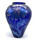 Fenton Favrene Art Glass Vase Iridescent Cobalt Blue Gold Flower 1997