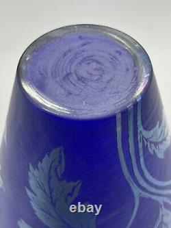 Fenton Favrene Art Glass Vase Iridescent Cobalt Blue Gold Flower 1997