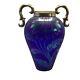 Fenton Favrene Art Glass Vase Iridescent Cobalt Blue Gold Flower 1997 Signed Mar