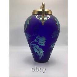 Fenton Favrene Art Glass Vase Iridescent Cobalt Blue Gold Flower 1997 Signed Mar