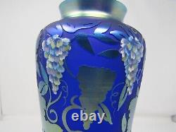 Fenton Favrene Cobalt Glass Sand Carved Grapes And Peacock! Kelsey, HP S. Waters