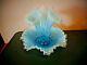 Fenton Flower Horn Epergne Vase Blue Opalescent Diamond Lace
