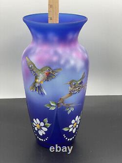 Fenton Gift Shop 2023 Cobalt Satin Hummingbird Vase Ltd Ed 18/42