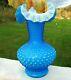 Fenton Glass 1960's Opaque Overlay Blue Hobnail Vase 11H GORGEOUS