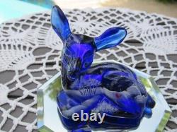 Fenton Glass 2009 Cobalt Canaan Valley Deer/fawn Figurine- D. Fredrick